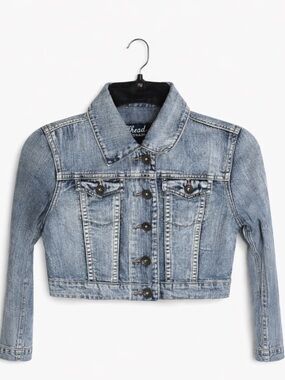 Bullhead Black Cropped Denim Jacket Women’s XS Tapered Button Front